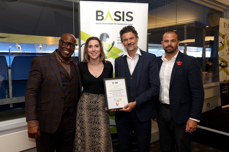 BASIS Planet Earth Games Awards: (left to right) Mike Wedderburn (Sky Sports), Sarah Halhead-Baker (Planet Earth Games Trust), Chris Broadbent (Planet Earth Games Trust) and Simon Futcher (Veolia)