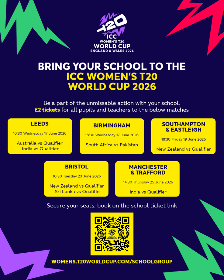 ECB (ICC WT20 World Cup 2026) Schools Ticket Offer Image
