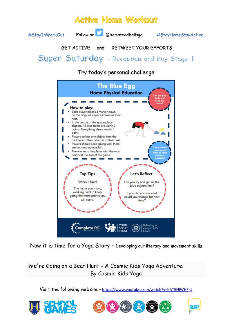 Super Saturday Work Out 4th April 2020 for Reception and Key Stage 1 Children